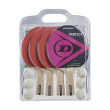 Dunlop Table Tennis Racket Set Match - 4 Rackets with pimples outside, without sponge + 6 Balls + Net